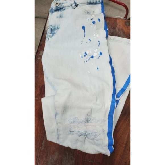 Men's HZW Biker Jean Size 34 Distressed Paint Splashed - Picture 7 of 8